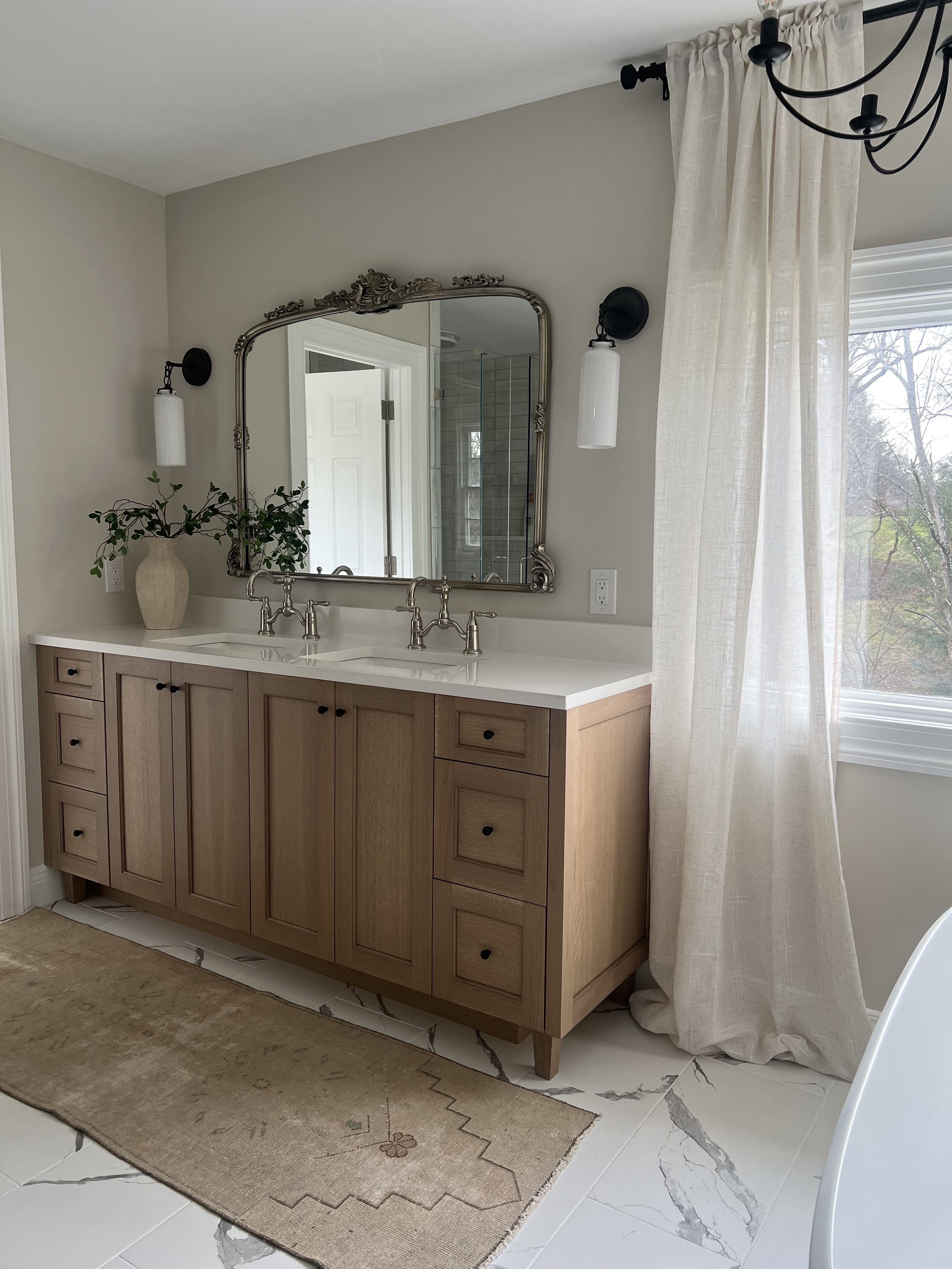 Rolling Hills primary bathroom remodel — freestanding soaking tub, frameless glass shower, and custom double vanity by Luxe Built Louisville KY